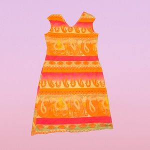 Vintage 90s mesh orange STELLA print dress.